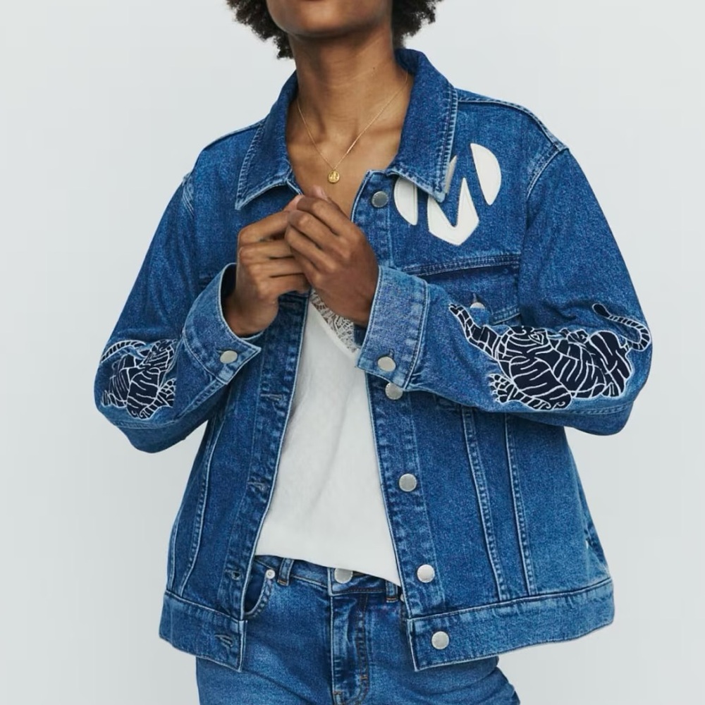 NWT Maje Baltiride Embroidered Graphic Denim Jacket